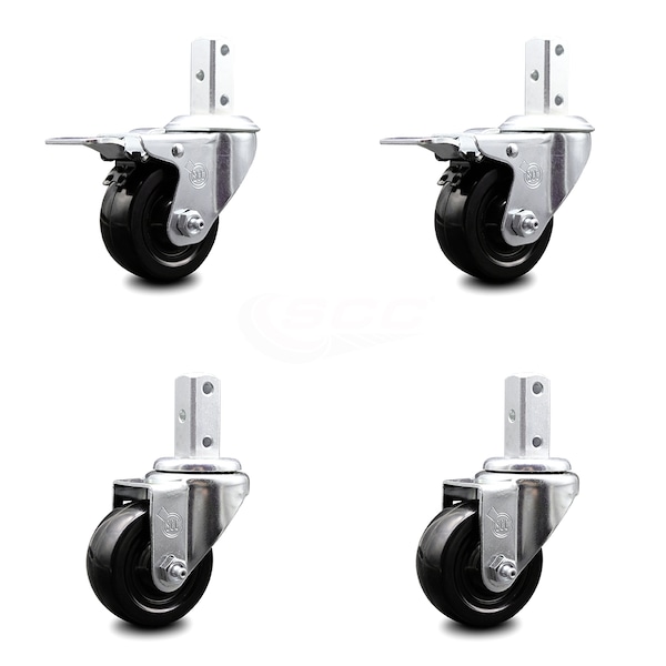 3 Inch Hard Rubber Swivel 3/4 Inch Square Stem Caster Total Lock Brakes, 2PK